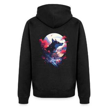 Japanese Wolf Wolves Manga Tokyo Cherry Blossoms - Unisex Premium Organic Zip Hoodie - black - Back - Nico (187cm)