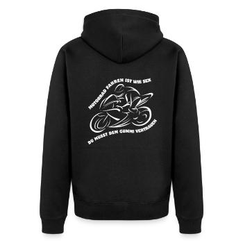 Motorrad fahren ist wie Sex - Unisex Premium Bio Zip Hoodie - Schwarz - Hinten - Nico (187cm)