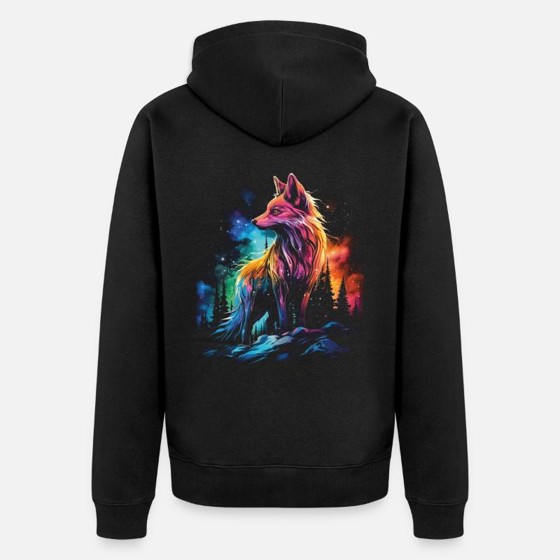 Fox Foxes Fantasy Illustration - Veste à capuche bio Premium Unisexe - noir