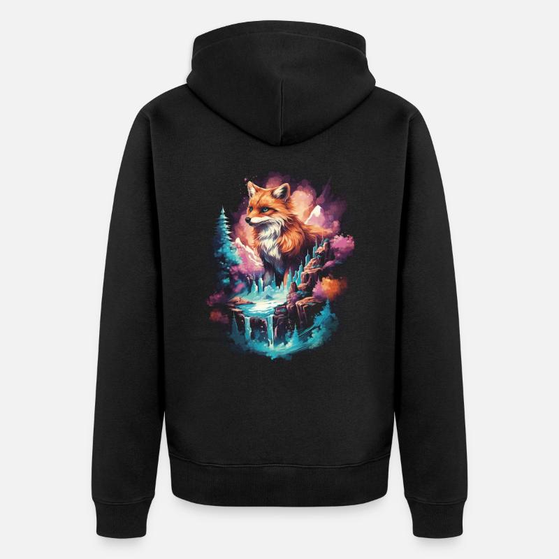 Fox Foxes Fantasy Illustration - Veste à capuche bio Premium Unisexe - noir