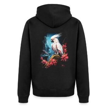 Kakadu Vogelliebhaber - Unisex Premium Bio Zip Hoodie - Schwarz - Hinten - Nico (187cm)