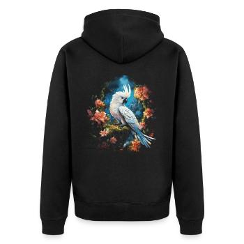 Kakadu Vogelliebhaber - Unisex Premium Bio Zip Hoodie - Schwarz - Hinten - Nico (187cm)