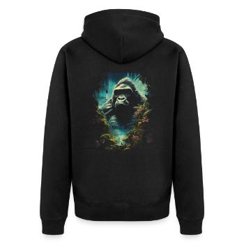 Gorilla Kunstwerk Natur Tier - Unisex Premium Bio Zip Hoodie - Schwarz - Hinten - Nico (187cm)