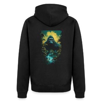 Gorilla Kunstwerk Natur Tier - Unisex Premium Bio Zip Hoodie - Schwarz - Hinten - Nico (187cm)