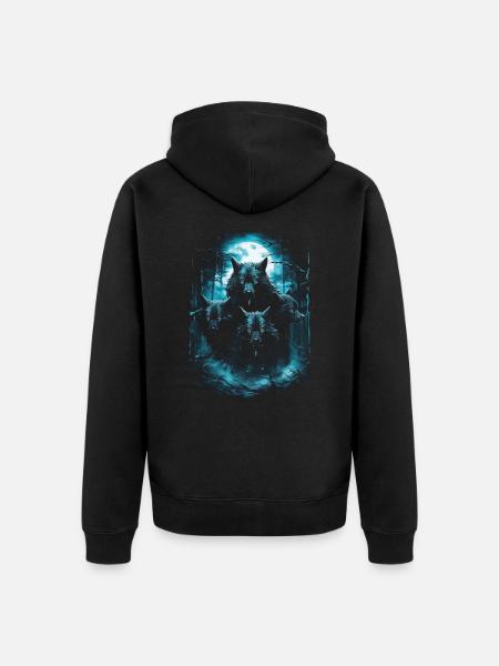 Fantasy Wölfe Wolf Mondlicht Illustration - Unisex Premium Bio Zip Hoodie - Schwarz