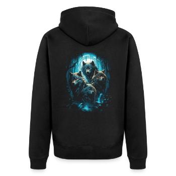 Fantasy Wolf Magic Pack Mysterious - Unisex Premium Organic Zip Hoodie - black - Back - Nico (187cm)