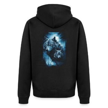 Dunkle Kunst Wolf Wald Mythisch - Unisex Premium Bio Zip Hoodie - Schwarz - Hinten - Nico (187cm)