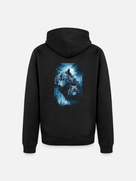 Dunkle Kunst Wolf Wald Mythisch - Unisex Premium Bio Zip Hoodie - Schwarz