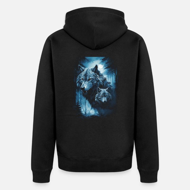 Dunkle Kunst Wolf Wald Mythisch - Unisex Premium Bio Zip Hoodie - Schwarz