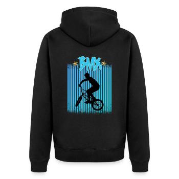 BMX / BMX Rad / Fahrrad / Geschenk / Radfahrer - Unisex Premium Bio Zip Hoodie - Schwarz - Hinten - Nico (187cm)