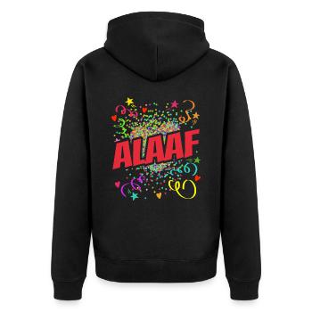 Alaaf Herz - Fasching - Karneval - Verkleidung - Unisex Premium Bio Zip Hoodie - Schwarz - Hinten - Nico (187cm)