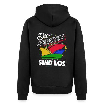 Narrenkappe - Die Jecken sind los - Karneval - Unisex Premium Bio Zip Hoodie - Schwarz - Hinten - Nico (187cm)