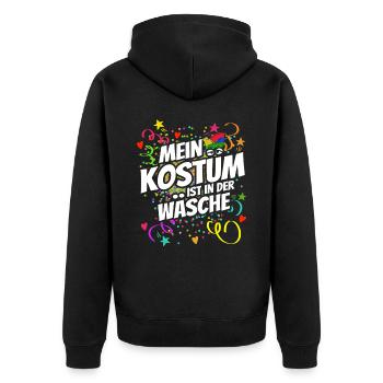 Mein Kostüm ist in der Wäsche - Karneval - Spruch - Unisex Premium Bio Zip Hoodie - Schwarz - Hinten - Nico (187cm)