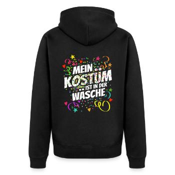 Mein Kostüm ist in der Wäsche - Karneval - Spruch - Unisex Premium Bio Zip Hoodie - Schwarz - Hinten - Nico (187cm)