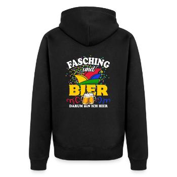 Fasching & Bier - darum bin ich hier - Unisex Premium Bio Zip Hoodie - Schwarz - Hinten - Nico (187cm)