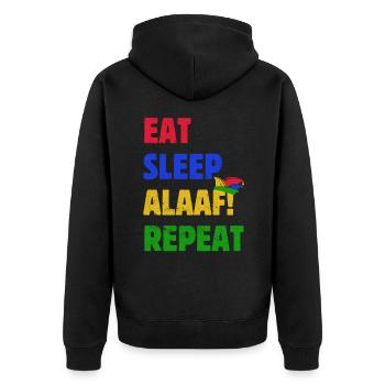 Eat Sleep Alaaf Repeat - Karneval - Spruch - Unisex Premium Bio Zip Hoodie - Schwarz - Hinten - Nico (187cm)