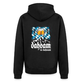 Dahoam is dahoam Bierglas Berge Bayern Heimat - Unisex Premium Bio Zip Hoodie - Schwarz - Hinten - Nico (187cm)