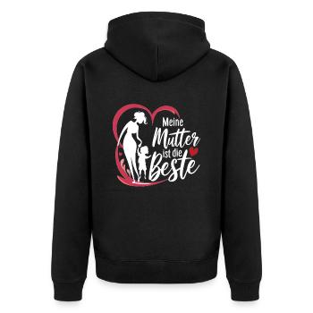 Muttertag Meine Mutter ist die beste - Unisex Premium Bio Zip Hoodie - Schwarz - Hinten - Nico (187cm)