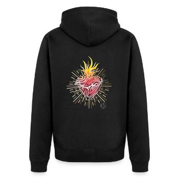 Eine neotraditionelle Flamme - Burning Heart Tattoo - Unisex Premium Bio Zip Hoodie - Schwarz - Hinten - Nico (187cm)