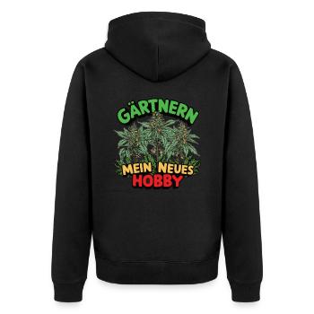 Gärtnern meine neues Hobby, Cannabis edition - Unisex Premium Bio Zip Hoodie - Schwarz - Hinten - Nico (187cm)