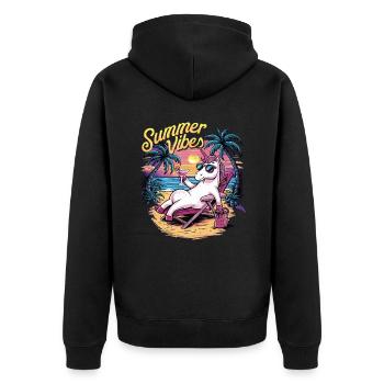 Summer vibes Einhorn - Unisex Premium Bio Zip Hoodie - Schwarz - Hinten - Nico (187cm)