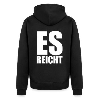 Es reicht - Unisex Premium Bio Zip Hoodie - Schwarz - Hinten - Nico (187cm)