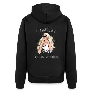 Schmeckt schon wieder - Unisex Premium Bio Zip Hoodie - Schwarz - Hinten - Nico (187cm)