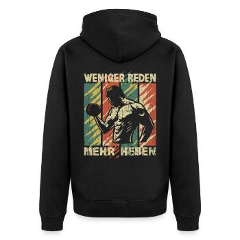 Bodybuilding mehr Heben Fitnesscenter train hard - Unisex Premium Bio Zip Hoodie - Schwarz - Hinten - Nico (187cm)