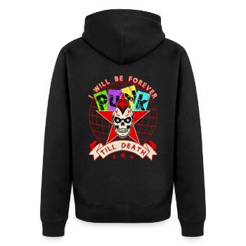 Punk pour toujours jusqu’à la mort Mohawk Crâne Grunge Art - Veste à capuche bio Premium Unisexe - noir - Dos - Nico (187cm)
