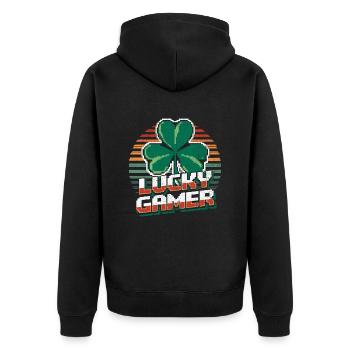 Lucky Gamer Retro Pixel Clover T-Shirt Design - Veste à capuche bio Premium Unisexe - noir - Dos - Nico (187cm)