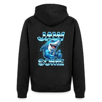 Jawsome Cartoon Shark Daumen hoch Retro-Design - Unisex Premium Bio Zip Hoodie - Schwarz - Hinten - Nico (187cm)