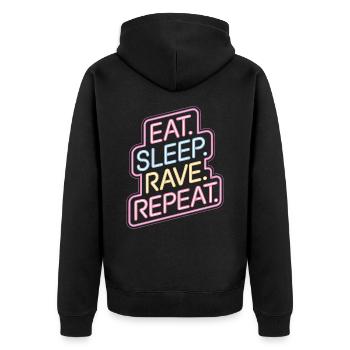 Eat Sleep Rave Repeat - Neon Sign Design - Unisex Premium Bio Zip Hoodie - Schwarz - Hinten - Nico (187cm)