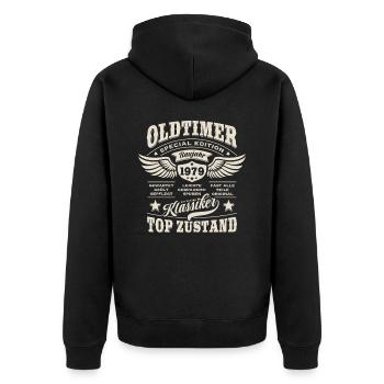Oldtimer Baujahr 1979 - Geburtstag - Geschenk - Unisex Premium Bio Zip Hoodie - Schwarz - Hinten - Nico (187cm)
