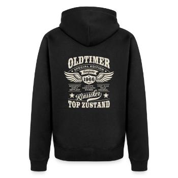 Oldtimer Baujahr 1966 - Geburtstag - Geschenk - Unisex Premium Bio Zip Hoodie - Schwarz - Hinten - Nico (187cm)