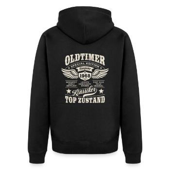 Oldtimer Baujahr 1968 - Geburtstag - Geschenk - Unisex Premium Bio Zip Hoodie - Schwarz - Hinten - Nico (187cm)