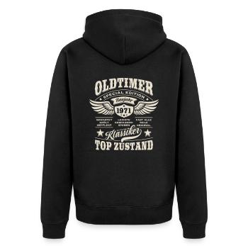 Oldtimer Baujahr 1971 - Geburtstag - Geschenk - Unisex Premium Bio Zip Hoodie - Schwarz - Hinten - Nico (187cm)