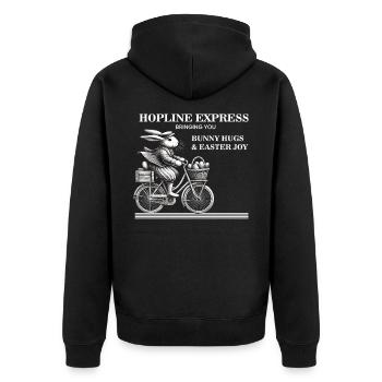 Ostern Retro Hase Fahrrad Freude Bunny Hugs - Unisex Premium Bio Zip Hoodie - Schwarz - Hinten - Nico (187cm)