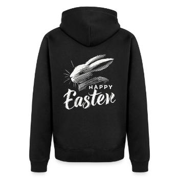 Vintage Ostern Hase Happy Easter Design - Unisex Premium Bio Zip Hoodie - Schwarz - Hinten - Nico (187cm)