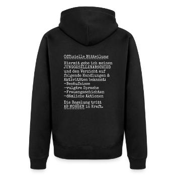 JGA Junggesellen Abschied - offizielle Mitteilung - Unisex Premium Bio Zip Hoodie - Schwarz - Hinten - Nico (187cm)
