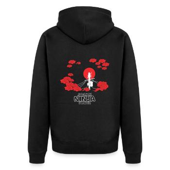 Stealth-Ninja Zocker - Unisex Premium Bio Zip Hoodie - Schwarz - Hinten - Nico (187cm)