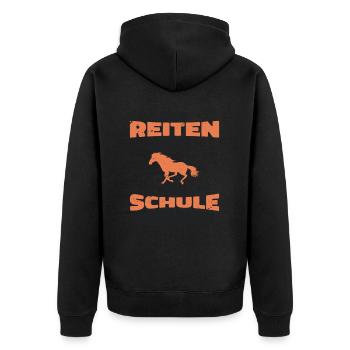 Zum Reiter geboren zur Schule gezwungen - Unisex Premium Bio Zip Hoodie - Schwarz - Hinten - Nico (187cm)