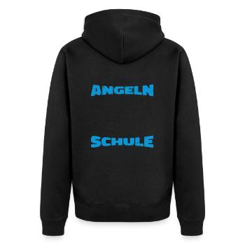 Zum angeln geboren zur schule gezwungen - Unisex Premium Bio Zip Hoodie - Schwarz - Hinten - Nico (187cm)