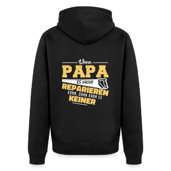 Wenn Papa es nicht reparieren kann ... - Unisex Premium Bio Zip Hoodie - Schwarz - Hinten - Nico (187cm)