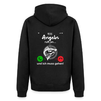Angeln ruft an... und ich muss gehen - Unisex Premium Bio Zip Hoodie - Schwarz - Hinten - Nico (187cm)
