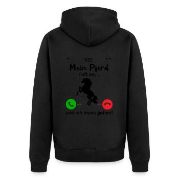 Mein Pferd Ruft An... und ich muss gahen - Unisex Premium Bio Zip Hoodie - Schwarz - Hinten - Nico (187cm)