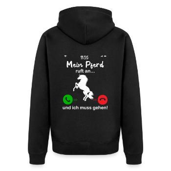 Mein Pferd Ruft An... und ich muss gahen - Unisex Premium Bio Zip Hoodie - Schwarz - Hinten - Nico (187cm)