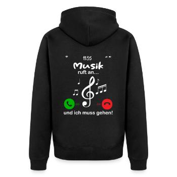 musik ruft an... und ich muss gehen - Unisex Premium Bio Zip Hoodie - Schwarz - Hinten - Nico (187cm)