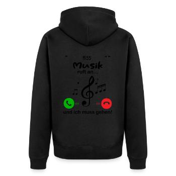 musik ruft an... und ich muss gehen - Unisex Premium Bio Zip Hoodie - Schwarz - Hinten - Nico (187cm)