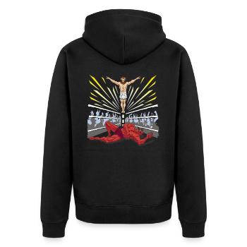 Wrestling Merch Jesus Devil Comic Religion Outfit - Unisex Premium Organic Zip Hoodie - black - Back - Nico (187cm)