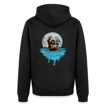 Sasquatch Rides Loch Ness Monster Nessie Bigfoot - Unisex Premium Organic Zip Hoodie - black - Back - Nico (187cm)